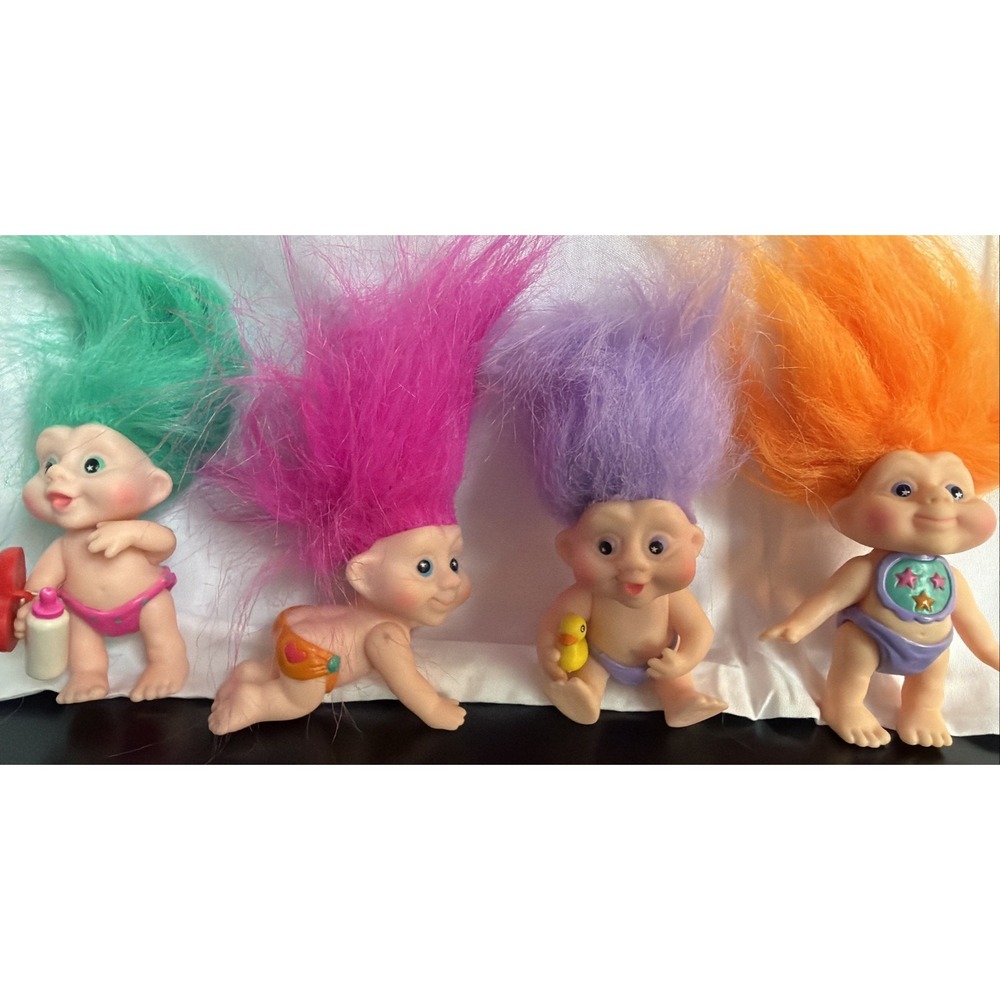 Troll Vintage Norfin Baby Doll Lot 4pc Star‎ Eyes Colorful Hair 90s Collectibles